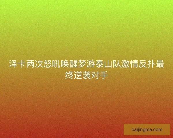 泽卡两次怒吼唤醒梦游泰山队激情反扑最终逆袭对手