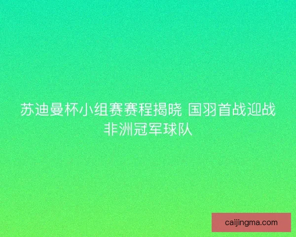 苏迪曼杯小组赛赛程揭晓 国羽首战迎战非洲冠军球队