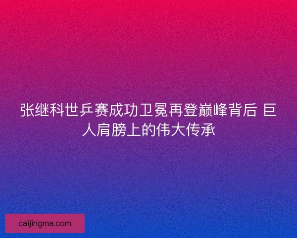 张继科世乒赛成功卫冕再登巅峰背后 巨人肩膀上的伟大传承