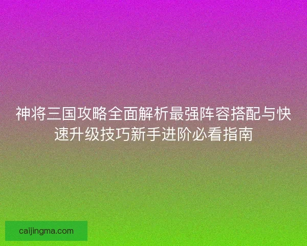 神将三国攻略全面解析最强阵容搭配与快速升级技巧新手进阶必看指南